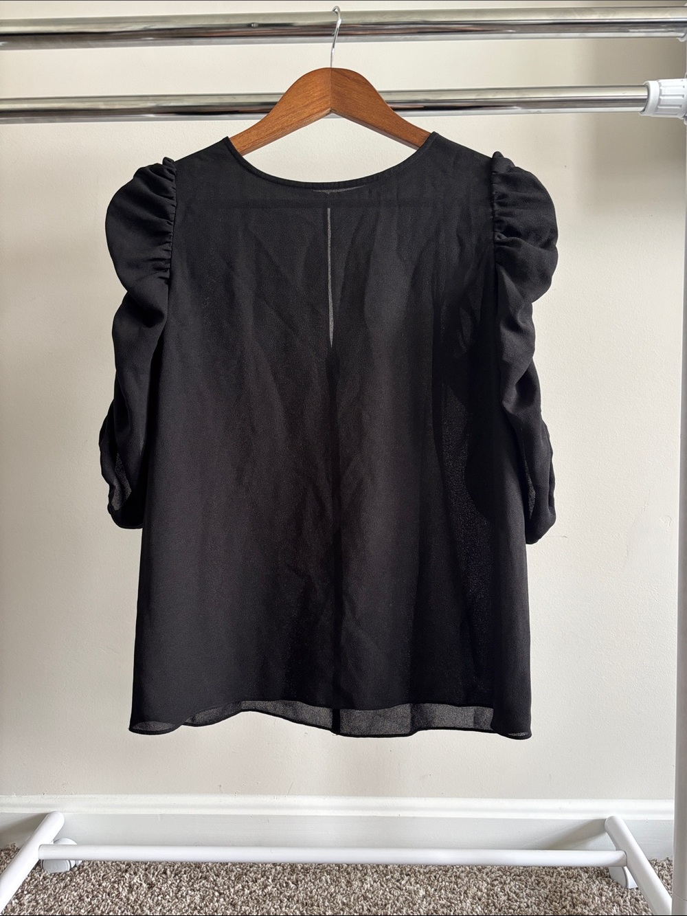 1. State Black Short Puff Sleeve Blouse